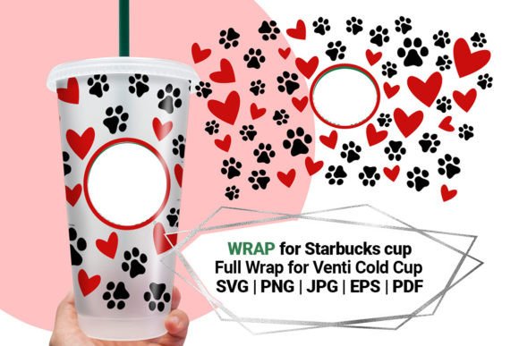 Hearts, Paw Wrap for Starbucks Cold Cup